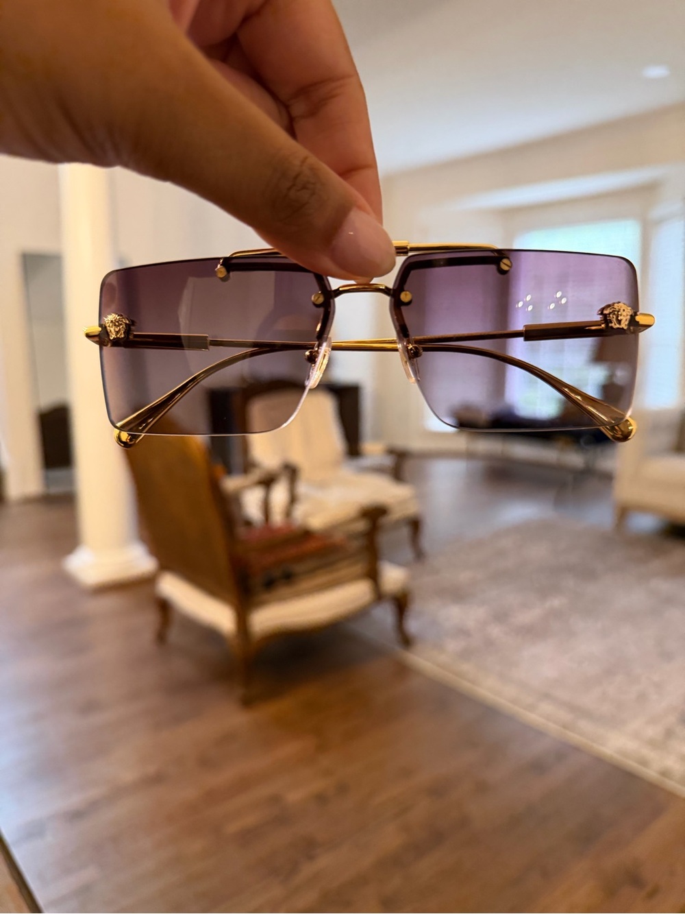 Versace Gold Frame Sunglasses with Purple Gradient Lenses